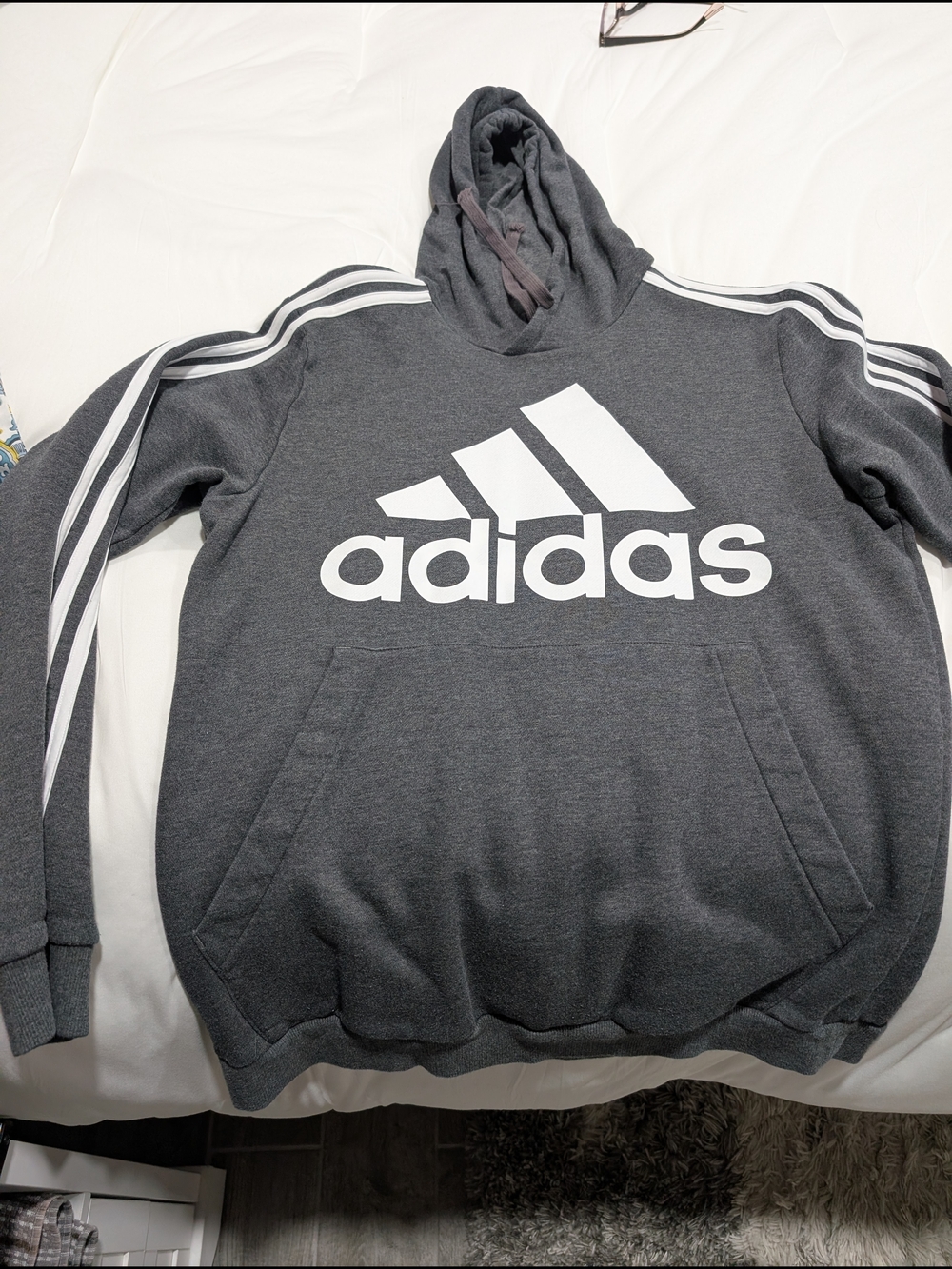 Adidas Men's Gray Logo Hoodie Sweatshirt